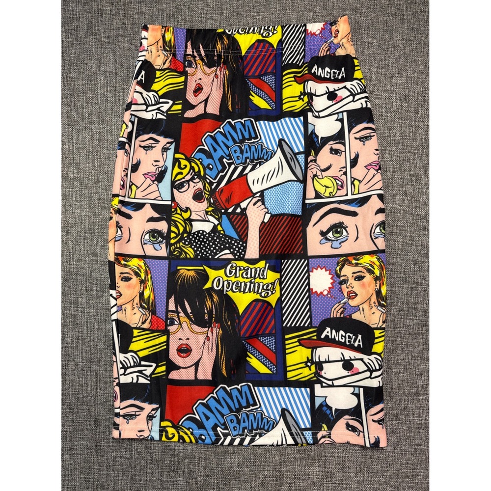 Unbranded Pop Art Comic Print Skirt Women Multi Color Pencil Slim | M | Size 2